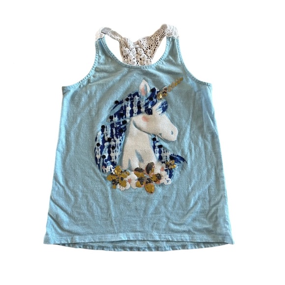 Unicorn Racerback Tanks Girl’s 10/12 Glitter Sequins Crochet Accents Justice - Picture 2 of 11